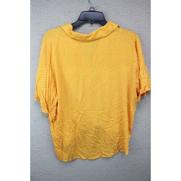 Jolt Yellow Polka Dot Button Up Top-Size XL-Tie Front - Picture 7 of 8